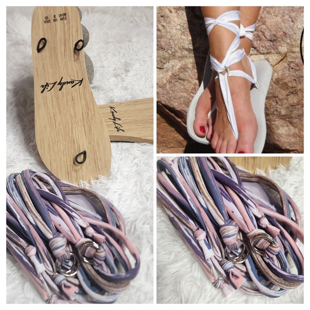 Kandy Life Interchangeable FLAT Sandals Soft Print Fabric Womens Size 10